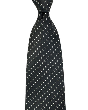 Valextra Silk Tie Navy With White Directional Arrows - Wide Necktie