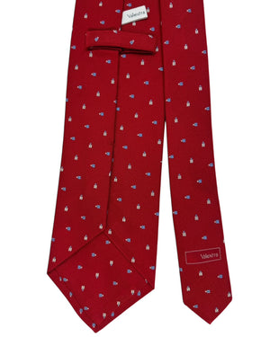 Valextra Silk Tie Red Tie With Blue And White Bottle Design - Wide Necktie