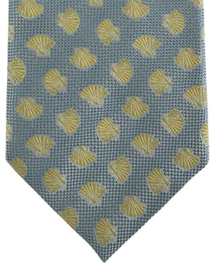 Valextra Silk Tie Light Blue Chartreuse Scallop Pattern - Wide Necktie