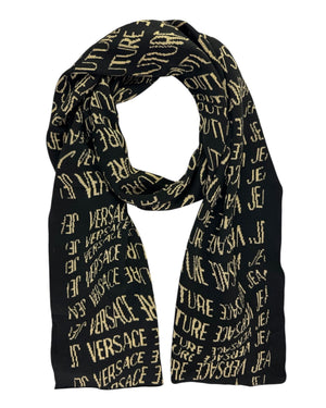 Versace Scarf Black Gold Logo Liquify - Versace Jeans Couture