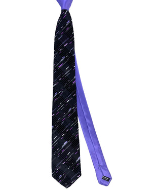 Vitaliano Pancaldi Pleated Silk Tie Purple Black Gray Design