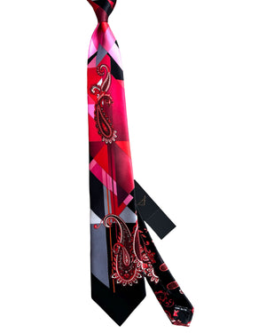 Pancaldi Silk Tie Black Red Paisley