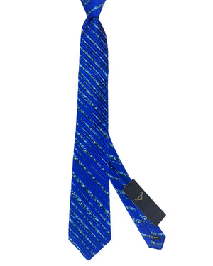 Vitaliano Pancaldi Pleated Silk Tie Black Royal Blue Stripes
