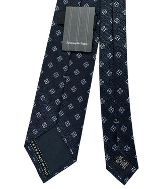 Ermenegildo Zegna Tie Navy Four-Petal Floral Medallion