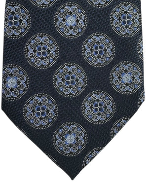 Zegna Silk Tie Navy Ornate Medallion Circles