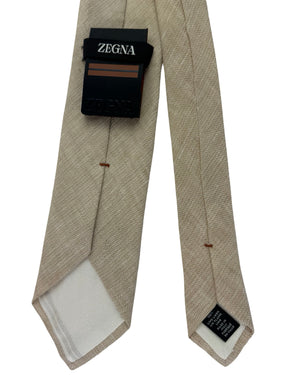 Ermenegildo Zegna Silk Tie Beige Diagonal Stripe Pattern