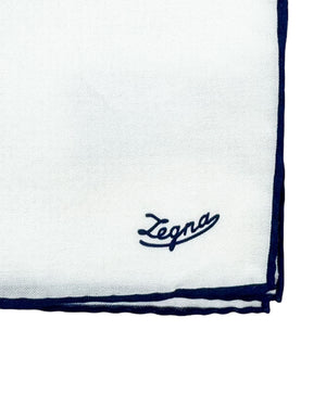 Ermenegildo Zegna Pocket Square White With Navy