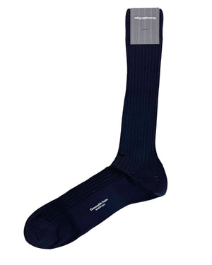Ermenegildo Zegna Wool Socks Navy Solid Ribbed - Mid Calf EU 46 / US 12