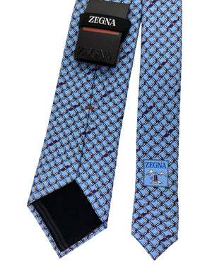 New Zegna Silk Tie Sky Blue Skis Novelty Design