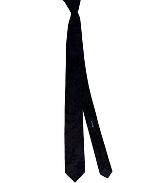 Ermenegildo Zegna Tie Black Brown Floral Jacquard - Skinny Necktie