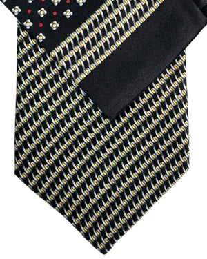 Zilli Silk Tie & Matching Pocket Square Set Black And Ivory Houndstooth