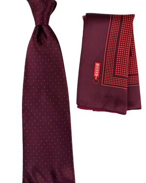 Zilli Tie & Matching Pocket Square Set Bordeaux Red Diamond Grid Pattern SALE