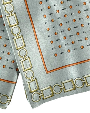 Zilli Silk Pocket Square Gray Orange-Gold Silver Design FINAL SALE