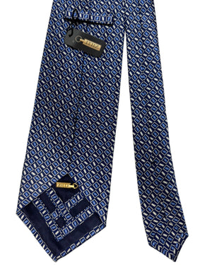 Zilli Silk Tie Blue Geometric Design - Wide Necktie