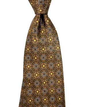 Zilli Tie Brown Floral Motif - Luxury Wide Tie