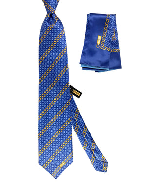 Zilli Tie & Matching Pocket Square Set Blue Orange-Gold Design