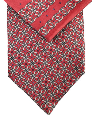 Zilli Silk Tie & Matching Pocket Square Set Pink Grey Star Design