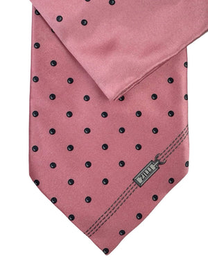 Zilli Silk Tie & Matching Pocket Square Set Pink with Grey Dots