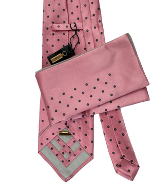Zilli Silk Tie & Matching Pocket Square Set Pink with Grey Dots