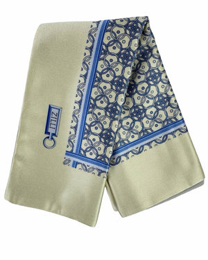 Zilli Pocket Square Off-White Blue Geometric Design