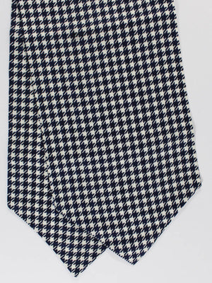 Luigi Monaco Silk Ascot Tie Navy White-Silver Houndstooth - Hand Made in Italy