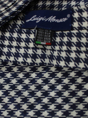 Luigi Monaco Silk Ascot Tie Navy White-Silver Houndstooth