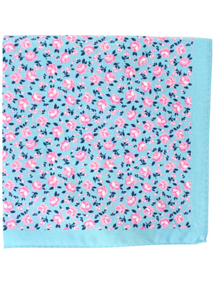 Luigi Borrelli Cotton Pocket Square Blue Pink Floral