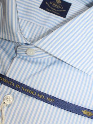 Luigi Borrelli Dress Shirt White Blue Stripes 38 - 15 ROYAL COLLECTION