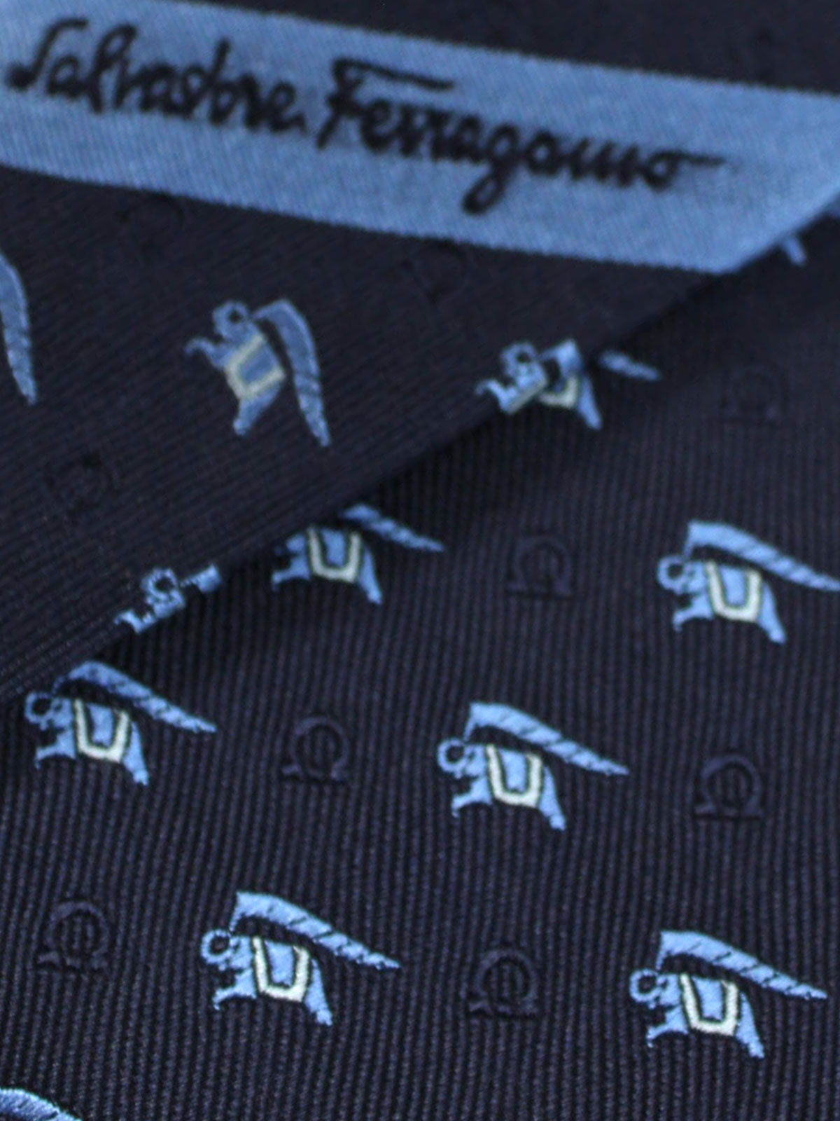 Salvatore Ferragamo Silk Narrow Tie Navy Blue Elephant Novelty