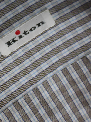 Kiton Dress Shirt White Brown Blue Check