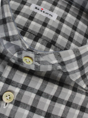 Kiton Dress Shirt Gray White Black Check 