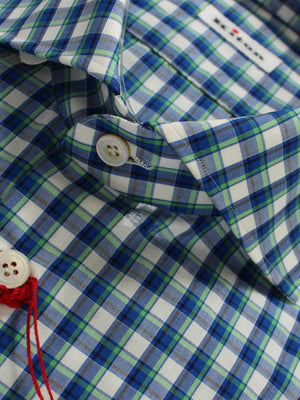 Kiton Dress Shirt White Royal Blue Green Brown Check 40 - 15 3/4