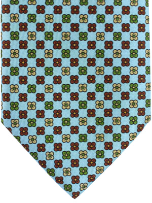 E. Marinella Silk Tie Metallic Blue Rust Orange Floral