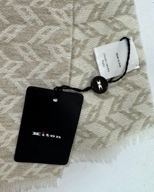 Kiton Scarf Beige Gray Design Cashmere Wool SALE