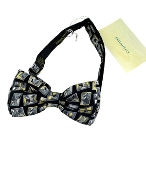 Emilio Pucci Silk Bow Tie Gray Black Yellow Geometric Flowers - Pre-Tied Bowtie
