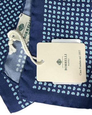 Luigi Borrelli Linen Pocket Square Royal Blue Dots