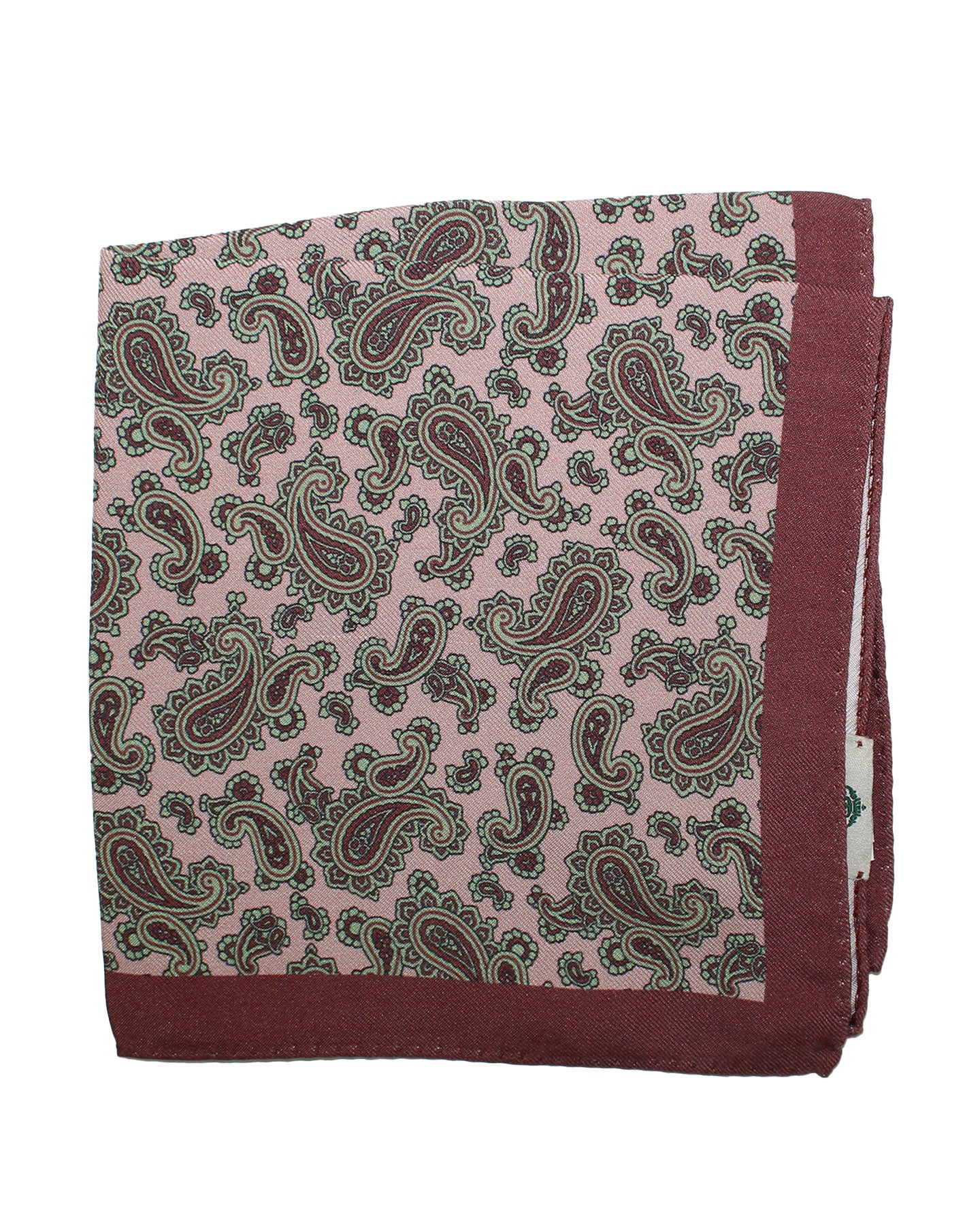 Luigi Borrelli Silk Pocket Square Pink Green Paisley
