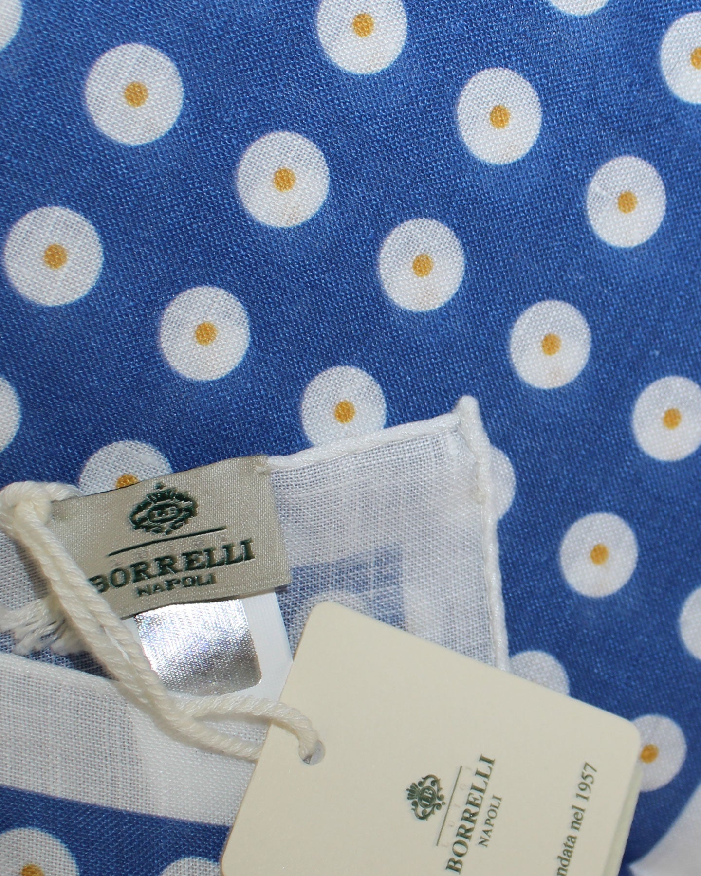 Luigi Borrelli Linen Pocket Square Royal Blue Dots