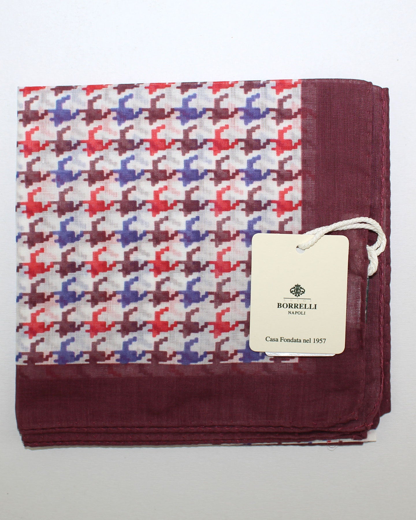 Luigi Borrelli Cotton Pocket Square Maroon Red Royal Blue SALE
