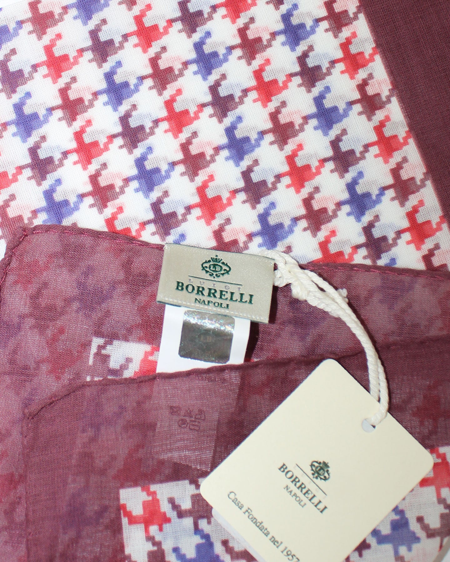 Luigi Borrelli Cotton Pocket Square Maroon Red Royal Blue SALE
