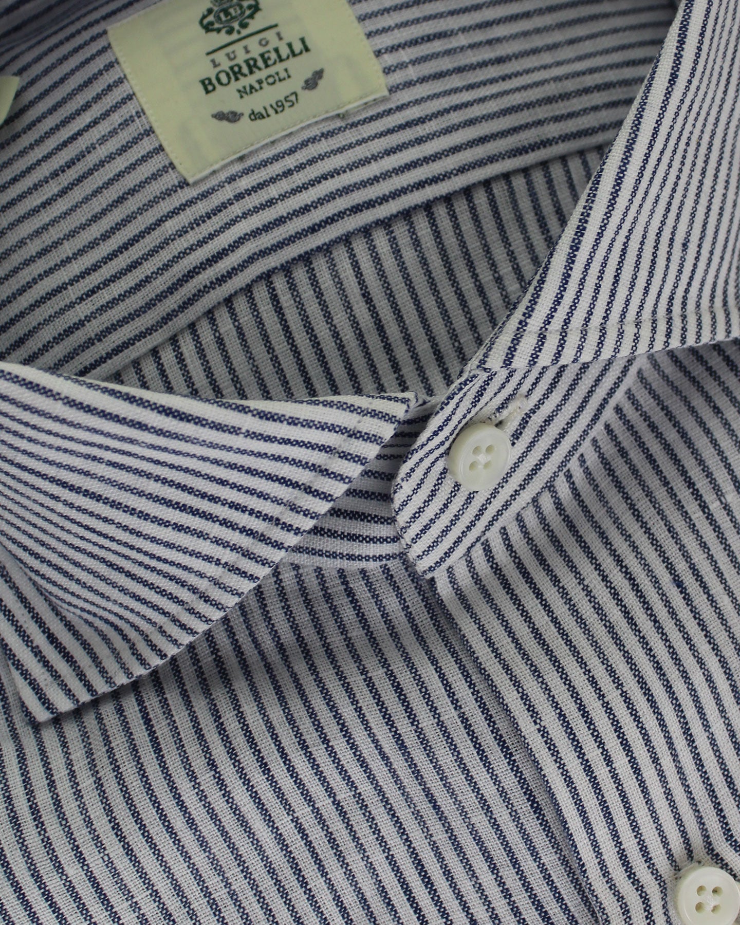 Luigi Borrelli Linen Sport Shirt White Navy Stripes 