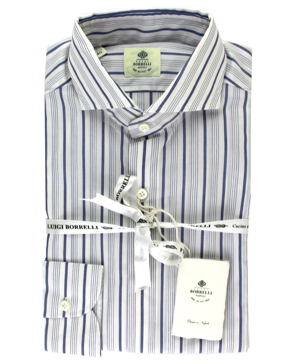 Luigi Borrelli Shirt White Navy Striped Design
