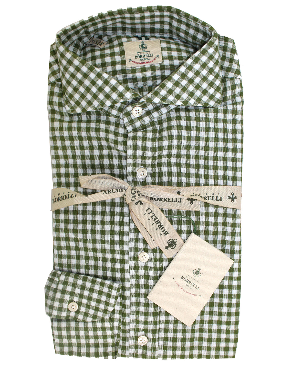 Luigi Borrelli Sport Shirt White Green Check 