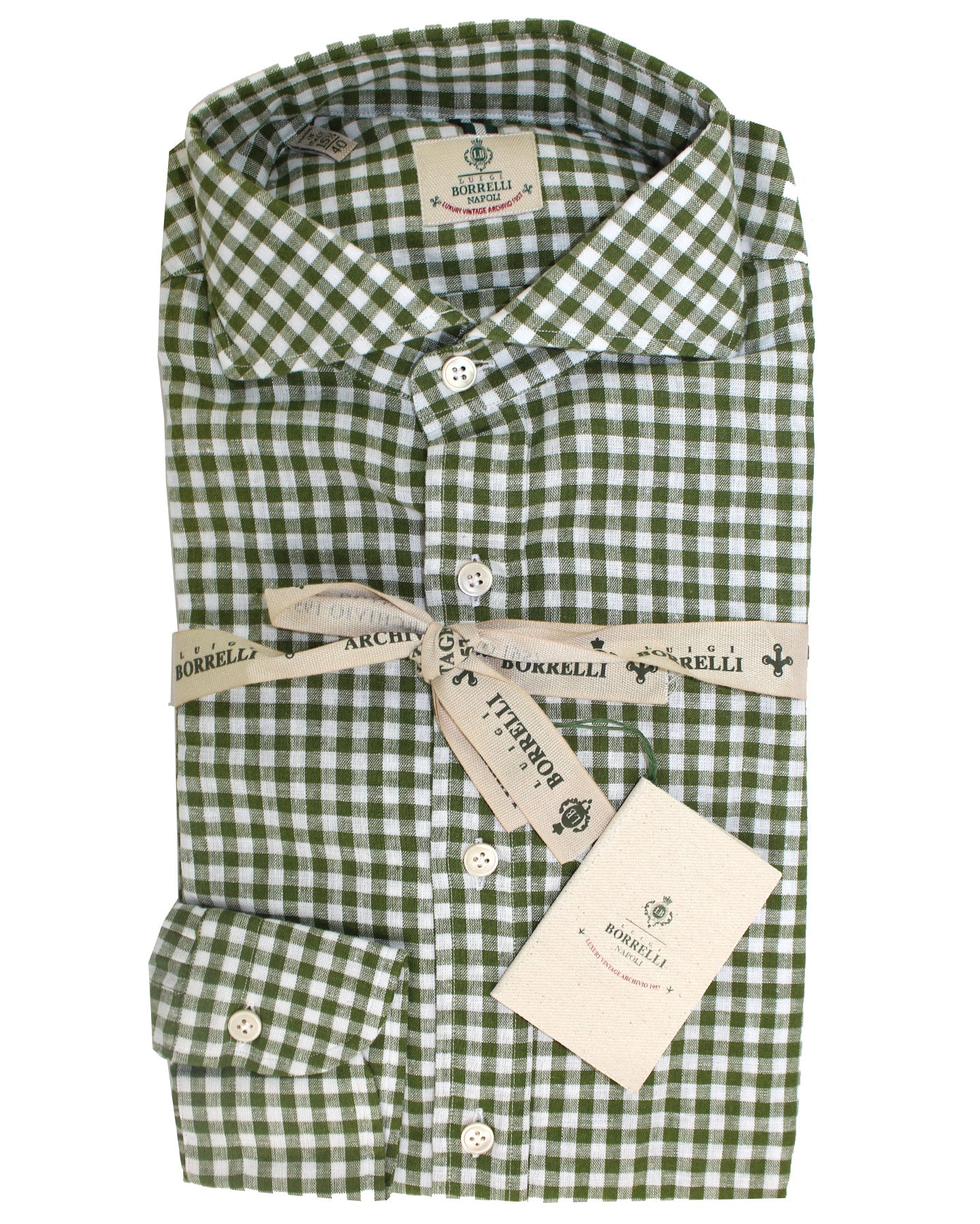 Luigi Borrelli Sport Shirt White Green Check 