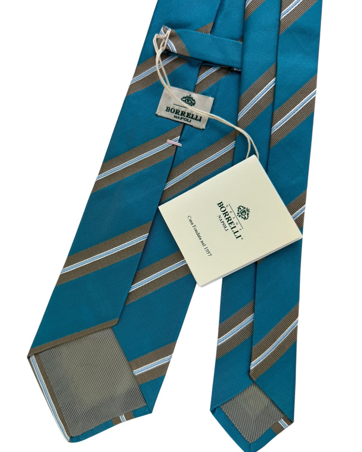 Luigi Borrelli Tie Teal Taupe Stripes