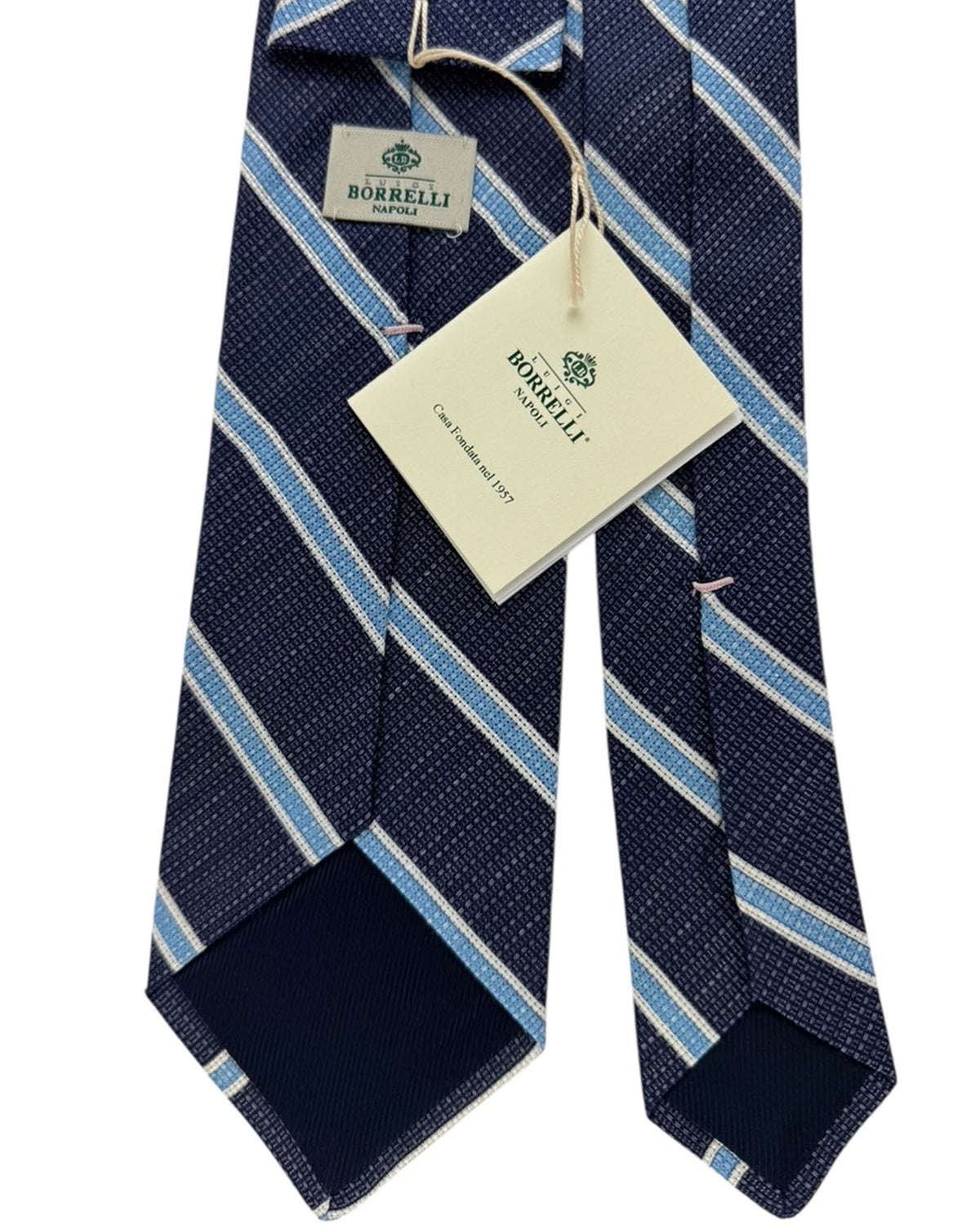 Luigi Borrelli Tie Navy Blue Light Blue Stripe