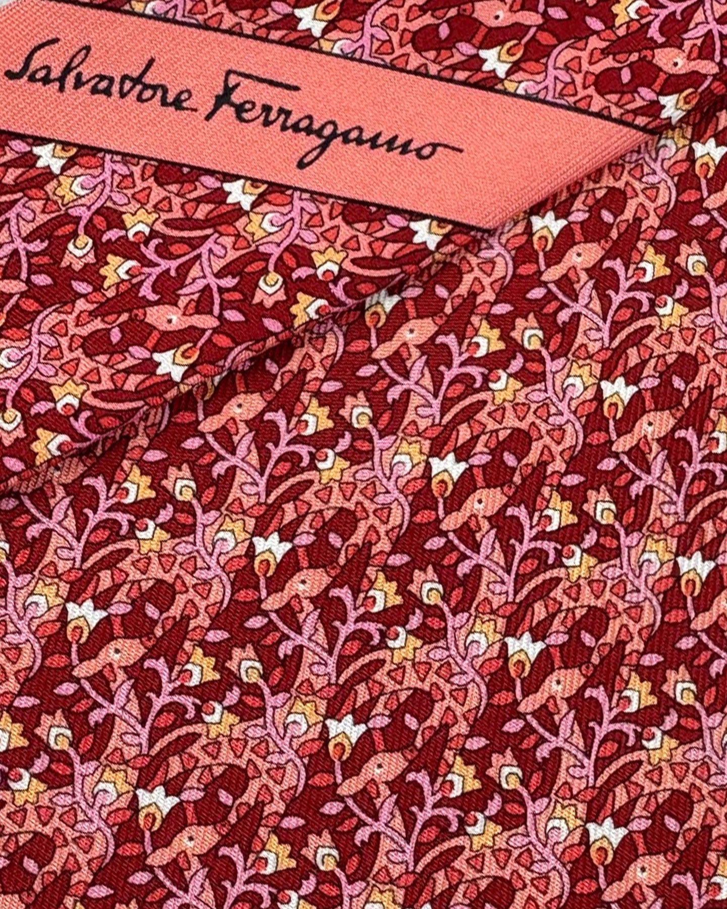 Salvatore Ferragamo Tie Red With Coral Giraffes And Yellow Blooms