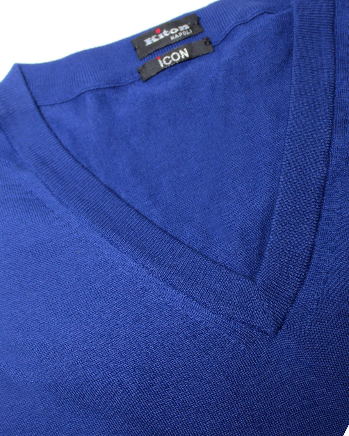 Kiton Cotton Sweater Royal Blue V-Neck - ICON - EU 50/ M