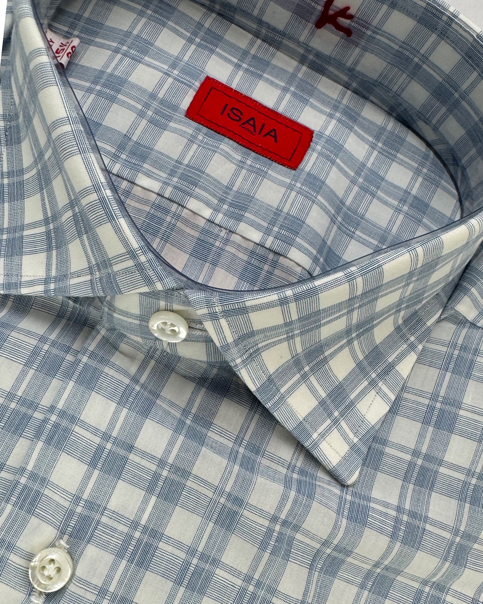 Isaia Shirt White Slate Blue Check 