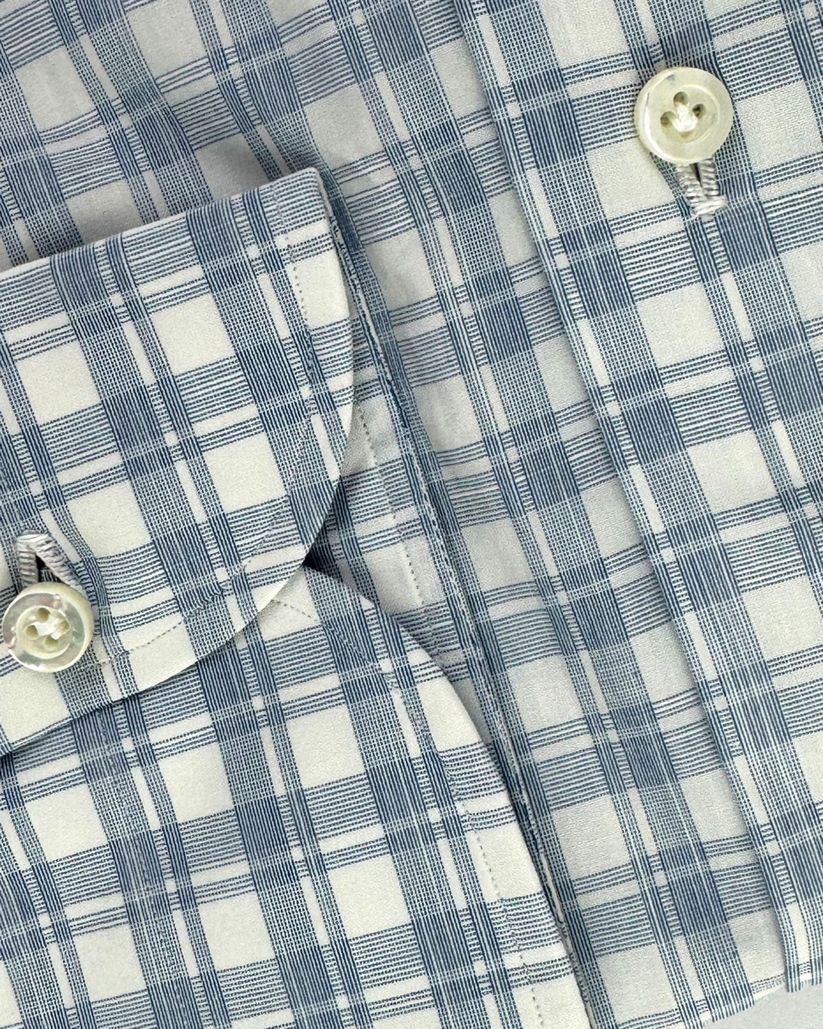 Isaia Shirt White Slate Blue Check 39 - 15 1/2